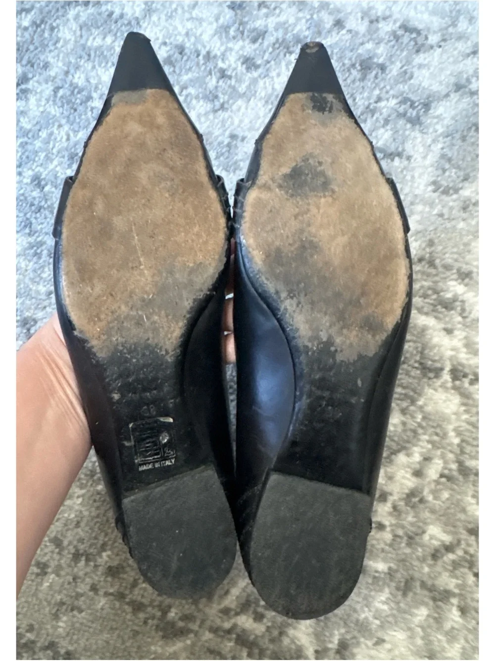 Dior Black Pointed Toe Leather Slip-On Flats with Silver Logo Size 38 - Picture 4 of 7